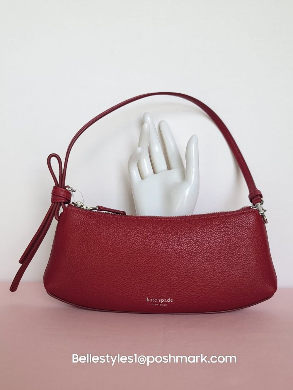 KATE SPADE Loop Pochette Pebbled Leather Mini Bag- Red Jam color⭐ - Picture 4 of 16